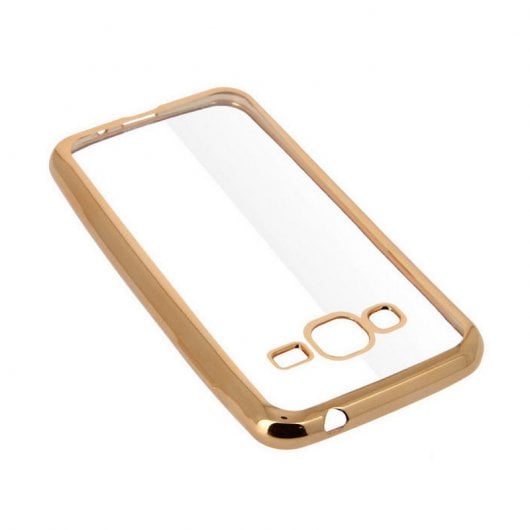 Avizar Funda Protectora de Silicona Transparente con Bordes Dorados para Samsung Galaxy J3