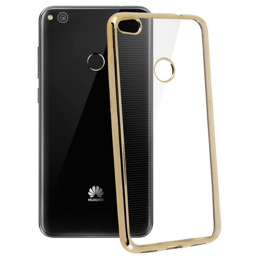 Avizar Funda Protectora de Silicona Transparente con Bordes Dorados para Huawei P8 Lite 2017