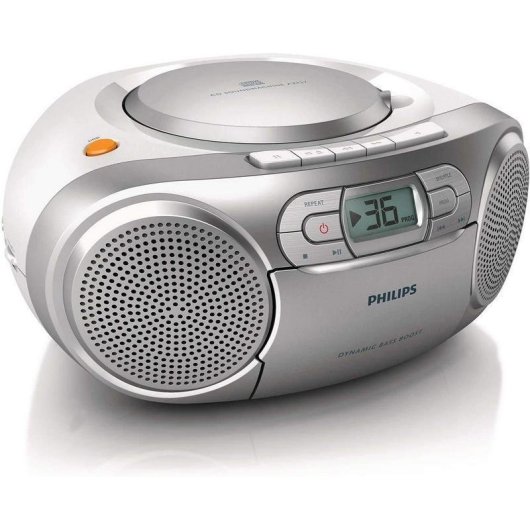 Radio CD Philips AZ127/12 2W RMS Audio Ingang Cassette FM Draagbaar Grijs
