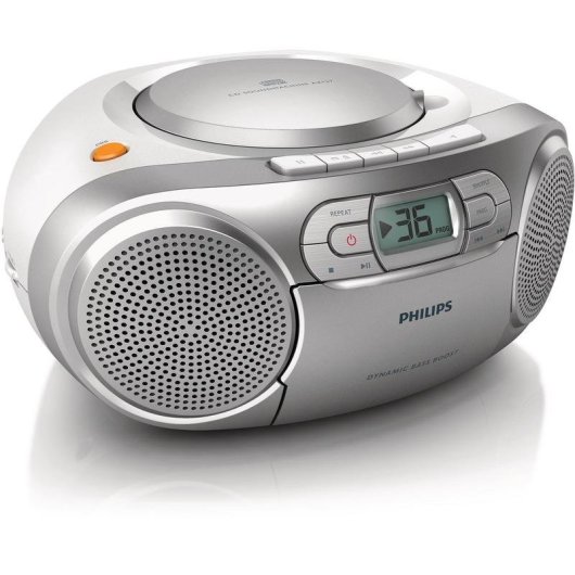Radio CD Philips AZ127/12 2W RMS Audio Ingang Cassette FM Draagbaar Grijs