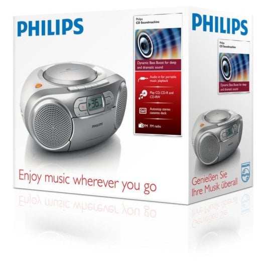 Radio CD Philips AZ127/12 2W RMS Audio Ingang Cassette FM Draagbaar Grijs