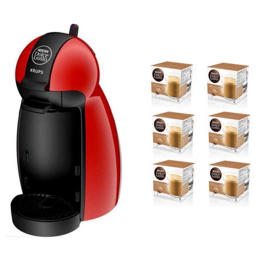 Krups Piccolo Cafetera Dolce Gusto Roja + Pack de 6 Nescafé Dolce Gusto Café au Lait