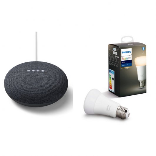 Pack Google Nest Mini Altavoz Inteligente Carbón + Philips Hue White