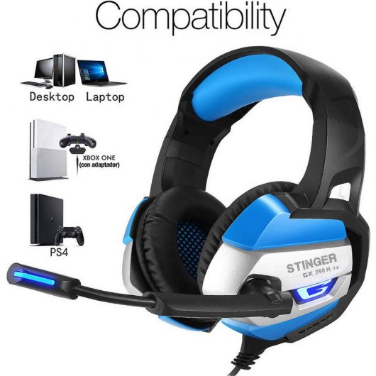Woxter Stinger GX 250 H Auriculares Gaming RGB 7.1 Negro/Azul