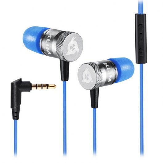 Ecouteurs Klim Fusion filaires intra-auriculaires avec mousse à mémoire, micro et isolation sonore, bleu