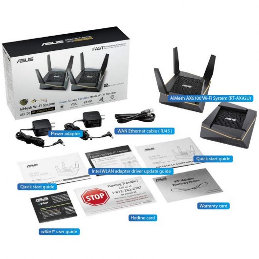 Asus Aimesh RT-AX92U Sistema WiFi 6 AX6100 Tribanda Kit 2 Unidades