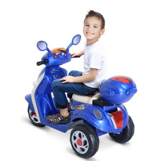 HomCom Coche Triciclo Moto Eléctrica Correpasillos 6V Blanca/Azul