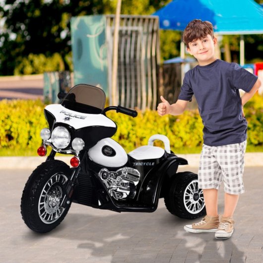HomCom Police Tricycle Moto Eléctrica 6V Negra/Blanca