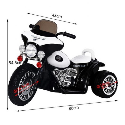 HomCom Police Tricycle Moto Eléctrica 6V Negra/Blanca