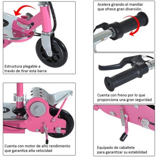 HomCom Scooter Patinete Eléctrico Plegable con Manillar Rosa