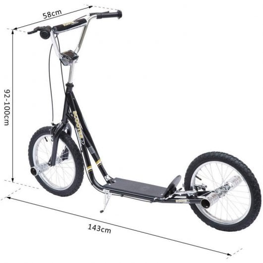 HomCom Scooter 2 Ruedas Patinete con Caballete Negro