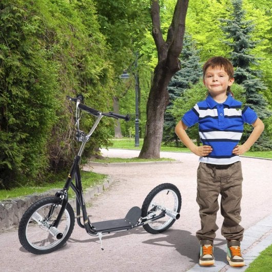 HomCom Scooter 2 Ruedas Patinete con Caballete Negro