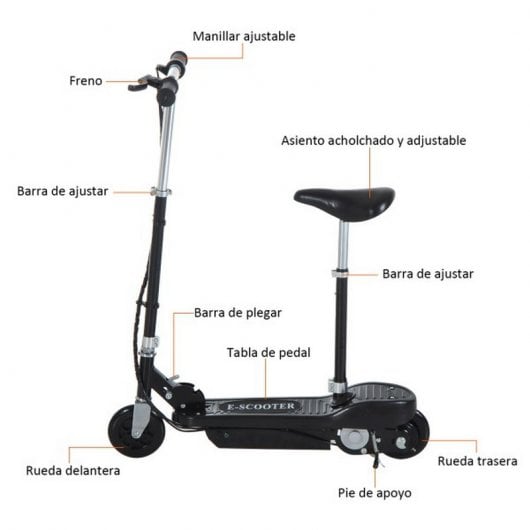 HomCom Trotinete Elétrica Dobrável 120W Preta