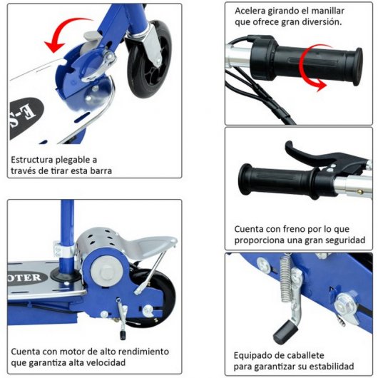 HomCom Scooter Patinete Eléctrico Plegable 120W Azul