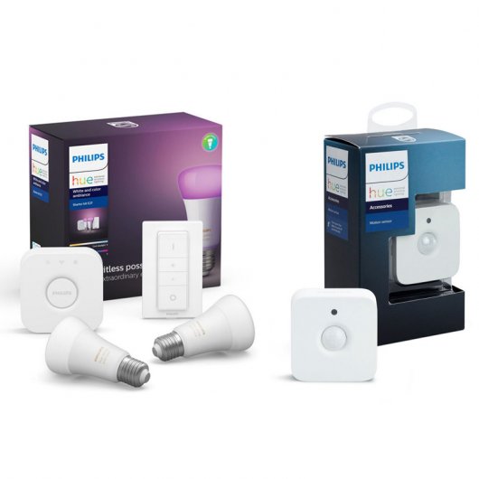 Philips Hue White and Color Ambiance Kit 2 Lâmpadas LED E27 9W Brancas + Bridge + Comando + Sensor