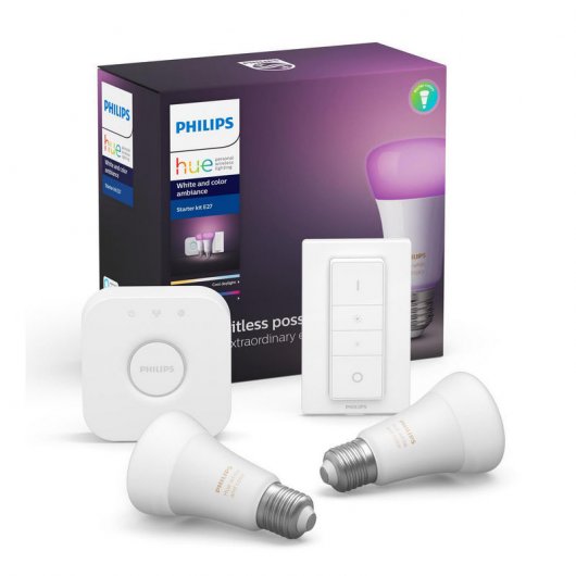 Philips Hue White and Color Ambiance Kit 2 Bombillas LED E27 9W Blanca + Puente + 2 Mandos