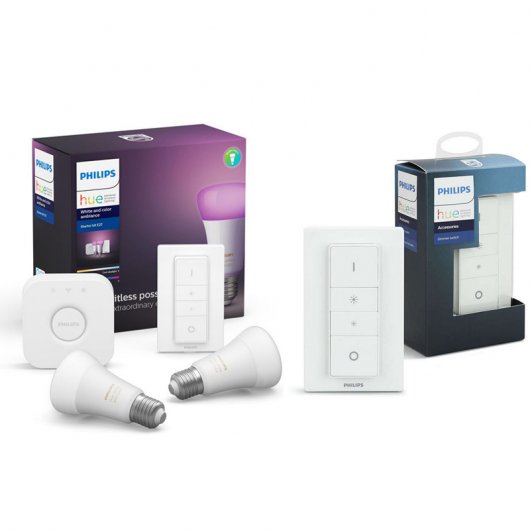 Philips Hue White and Color Ambiance Kit 2 Bombillas LED E27 9W Blanca + Puente + 2 Mandos
