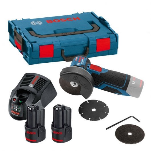Bosch Professional GWS 12V-76 Amoladora Angular L-BOXX + 2 Baterías 2.5Ah + Accesorios