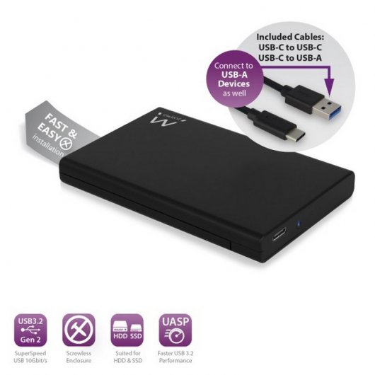 Ewent EW7072 Carcasa de disco duro/SSD USB-C 2.5" Negro