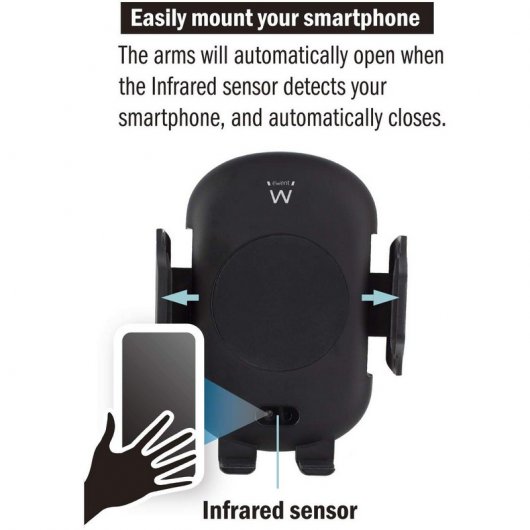 Ewent EW1191 Soporte de Coche para Smartphone con Carga Inalámbrica