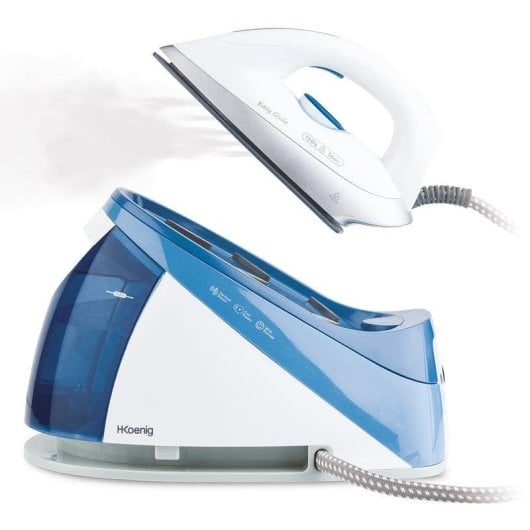 Station de repassage HKoenig V24 2400W 5,4 bar semelle céramique 1,1L blanc/bleu