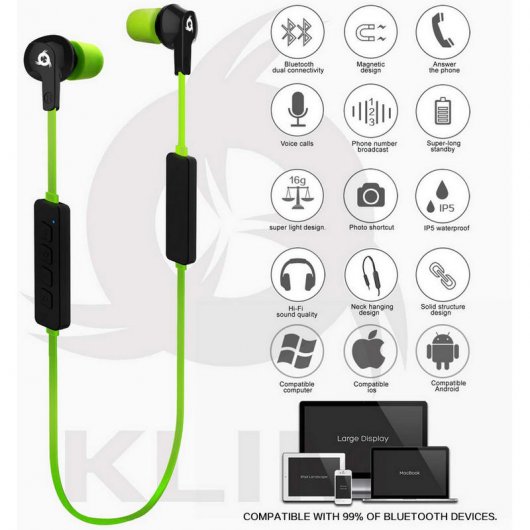 Klim Pulse Auriculares Bluetooth Preto/Verde