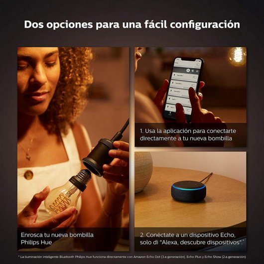 Philips Hue White Pack 3 Lâmpadas Filamento LED Inteligente E27 7W Branco Quente