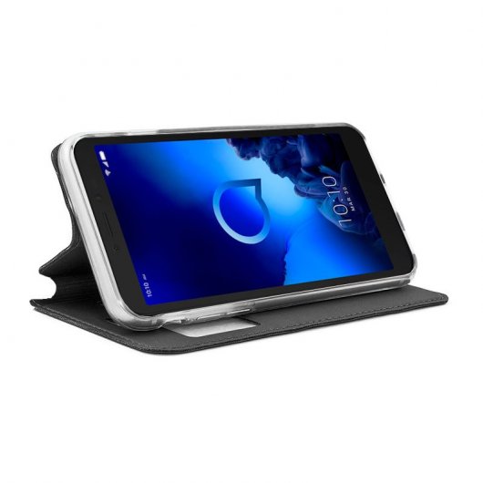 Cool Funda Flip Cover Liso Negro para Alcatel 1V (2019)