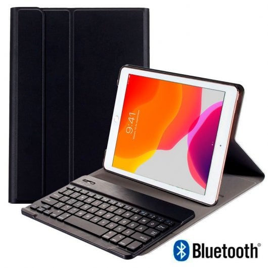 Custodia in similpelle nera per Apple iPad (2019/2020/2021) 10,2" + tastiera Bluetooth