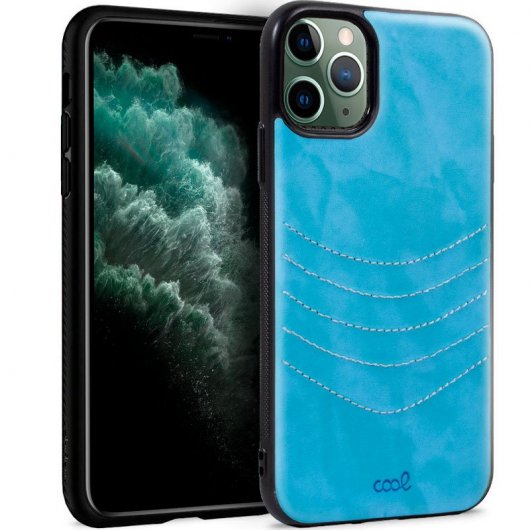 Étui en cuir brodé bleu clair cool pour iPhone 11 Pro Max