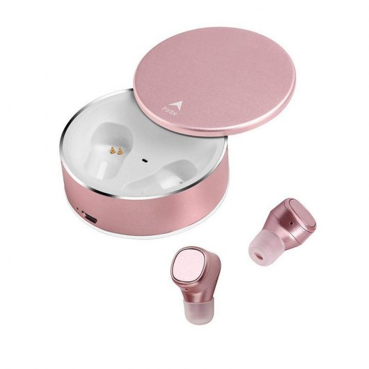 Fierro Lion Auriculares Bluetooth Con Base de Carga Rosa Dorado