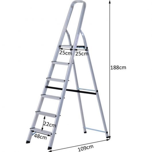 HomCom B72-009 Escalera Aluminio Plateado 188x109x48cm