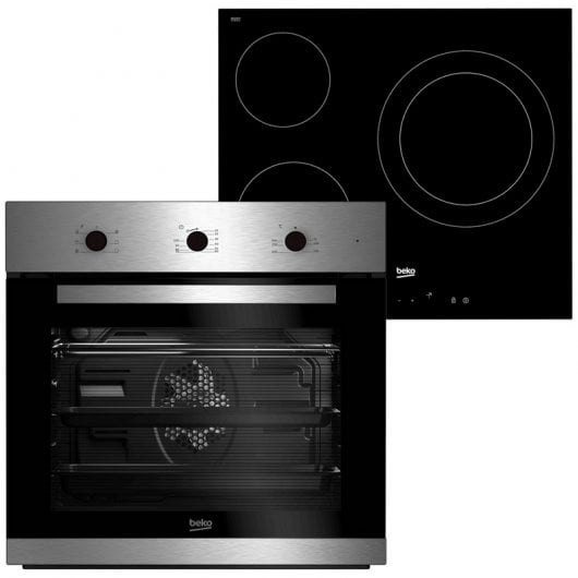 Beko BSE22121X Pack Horno Convencional 66L Inox + Placa Vitrocerámica 3 Zonas Cristal Negro