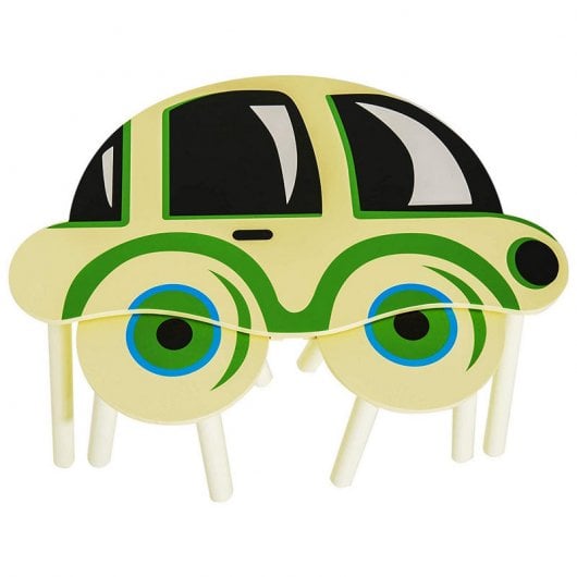 HomCom 312-012 Mesa Infantil em Madeira + 2 Bancos Desenho Carro