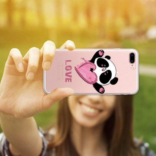 WoowCase Funda de Silicona Oso Panda/Corazón para iPhone 8 Plus