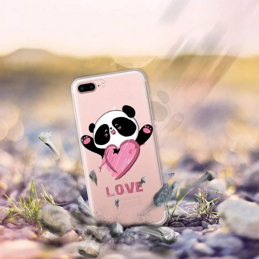 WoowCase Funda de Silicona Oso Panda/Corazón para iPhone 8 Plus