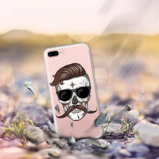 WoowCase Funda de Silicona Calavera con Bigote para iPhone 8 Plus