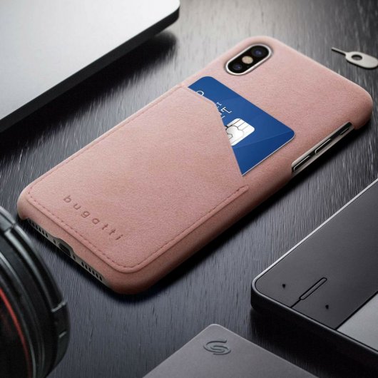 Custodia rigida Bugatti Londra in vera pelle rosa per iPhone X/XS