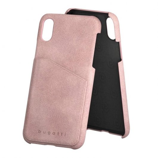 Custodia rigida Bugatti Londra in vera pelle rosa per iPhone X/XS