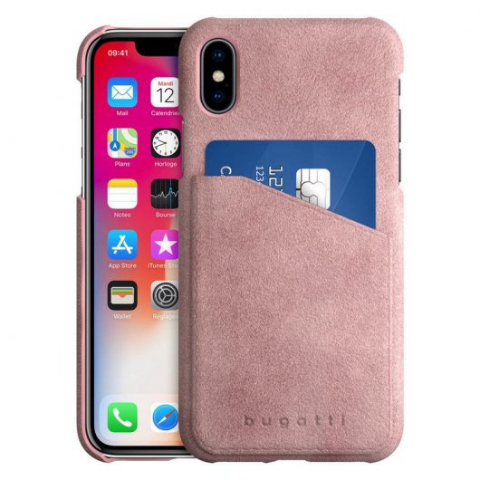Custodia rigida Bugatti Londra in vera pelle rosa per iPhone X/XS