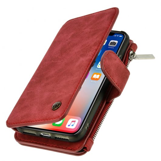 Avizar Funda Monedero de Piel Sintética Roja para Apple iPhone X/XS