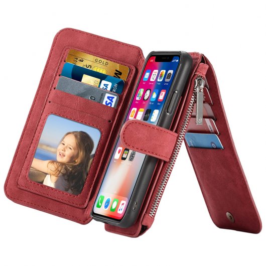 Avizar Funda Monedero de Piel Sintética Roja para Apple iPhone X/XS