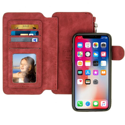 Avizar Funda Monedero de Piel Sintética Roja para Apple iPhone X/XS