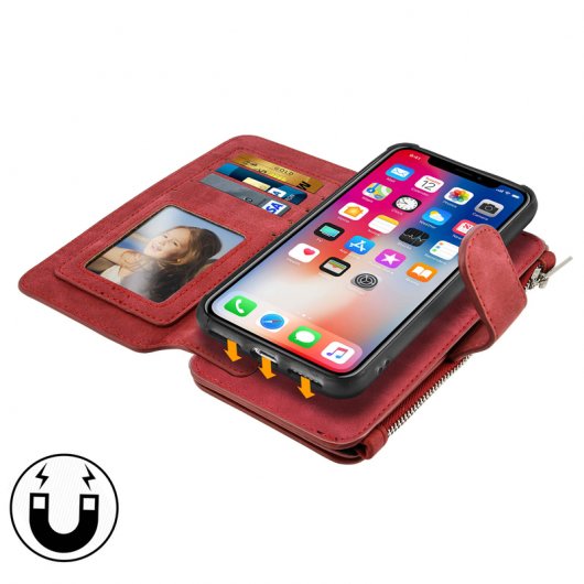 Avizar Funda Monedero de Piel Sintética Roja para Apple iPhone X/XS