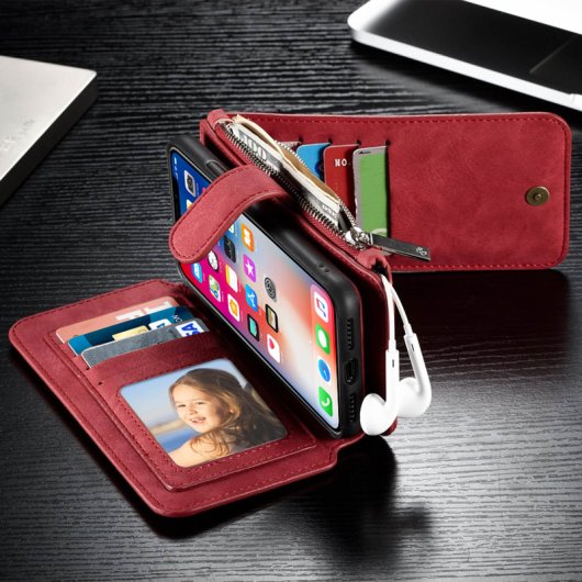 Avizar Funda Monedero de Piel Sintética Roja para Apple iPhone X/XS