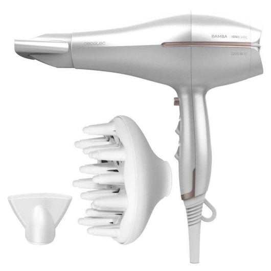 Secador de Cabelo Profissional Iónico Cecotec Bamba IoniCare 5300 Maxi Aura 2200W Ar Frio Difusor Branco
