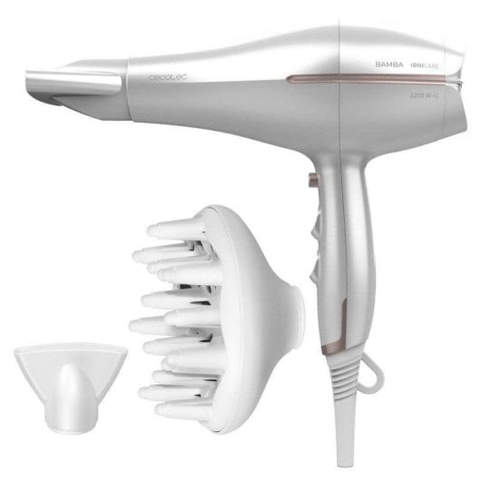 Sèche-cheveux Ionique Professionnel Cecotec Bamba IoniCare 5300 Maxi Aura 2200W Air Froid Accessoires Blanc
