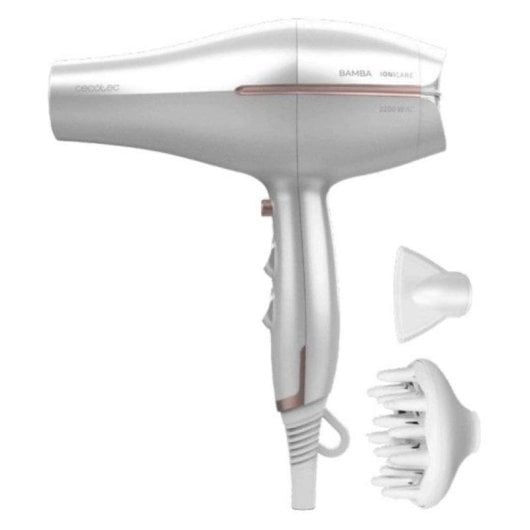 Sèche-cheveux Ionique Professionnel Cecotec Bamba IoniCare 5300 Maxi Aura 2200W Air Froid Accessoires Blanc