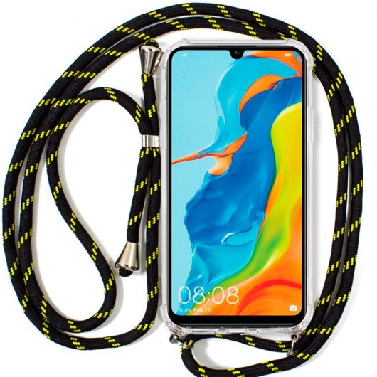 Cool Funda con Cordón Negro/Amarillo para Huawei P30 Lite