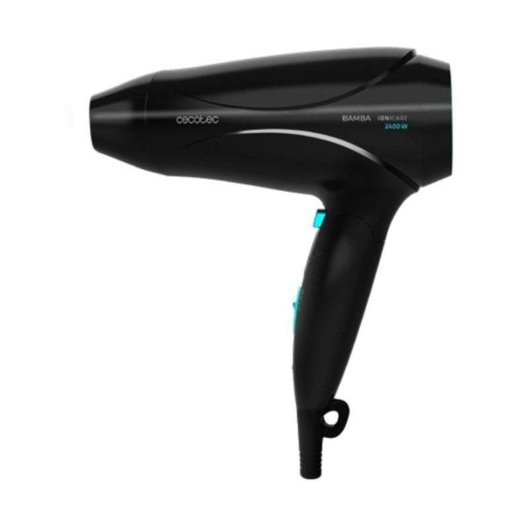 Secador de Cabelo Dobrável Iónico de Viagem Cecotec Bamba IoniCare 5450 Power&Go Pro Ice 2400W 2 Velocidades 2 Temperaturas com Difusor e Concentrador Preto/Azul